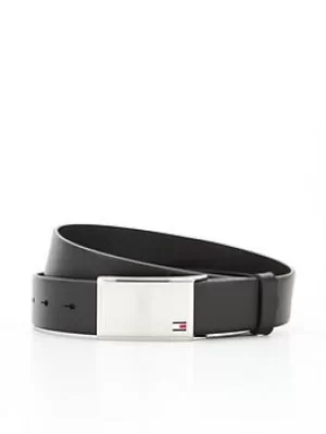 Image of Tommy Hilfiger Th Plaque Leather Belt, Testa Di Moro, Size 95 Cms, Men