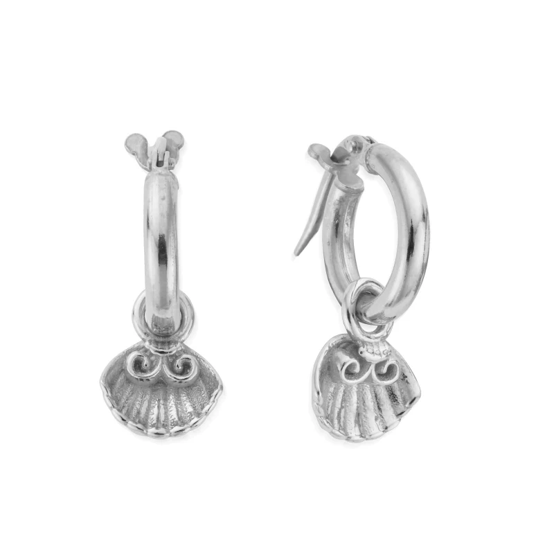 Image of ChloBo Travel Seeker Silver Clam Shell Small Hoop Earrings SEH3402 Silver female