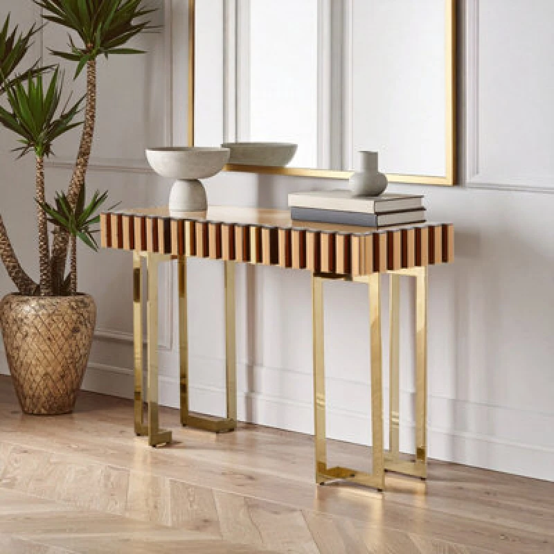 Image of Premier Housewares Contemporary Design Console Table For Dining Area, Spacious Table For Outdoor Patio, Modern Hall Table Gold