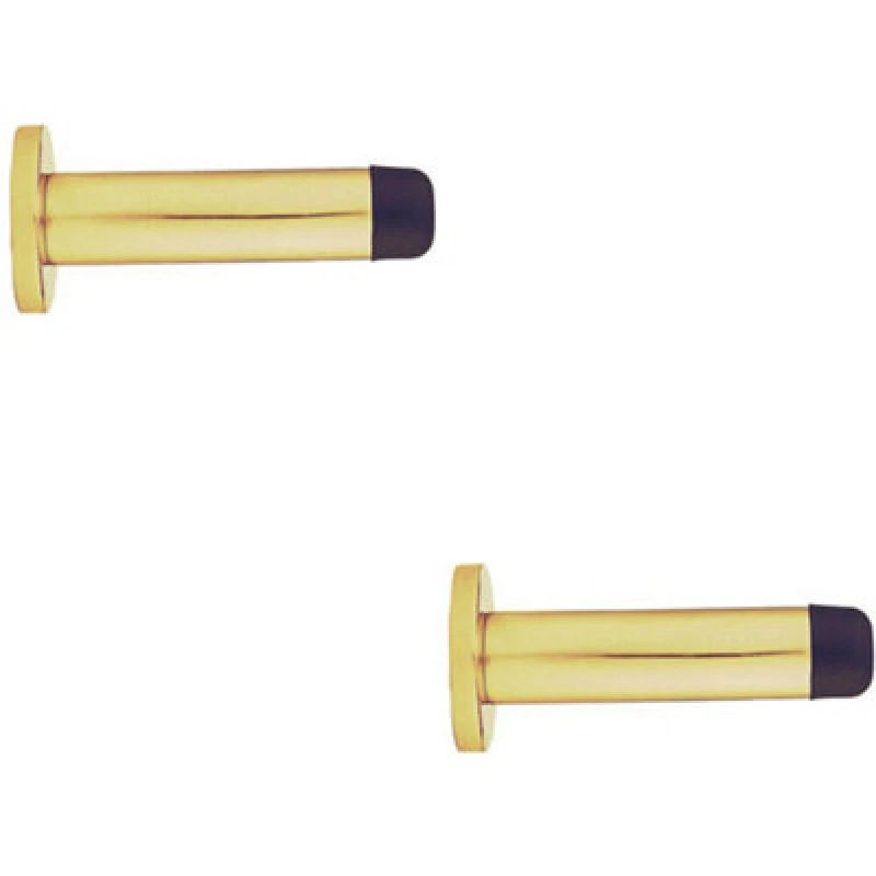 Image of Loops 2x Rubber Tipped Doorstop Cylinder with Rose Wall Mounted 70mm Polished Brass Metallics