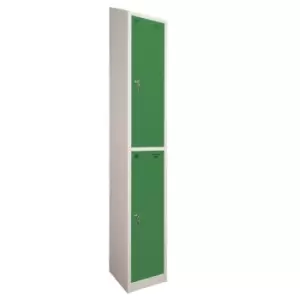 Image of 2 Door Locker, 450X450, Grey Carcass/Green Doors, Sloping Top, Camlock
