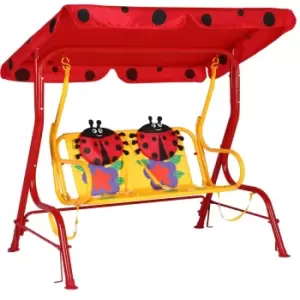 Image of Kids Garden Swing Porch Bench Ladybird Design with 3 Point Belts