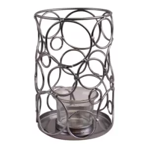 Image of Small Silver Metal Abstract Design Candle Holder