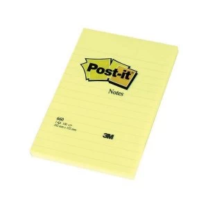 Image of Post it Sticky Notes Large Feint Ruled Yellow 6 x 100 Sheets