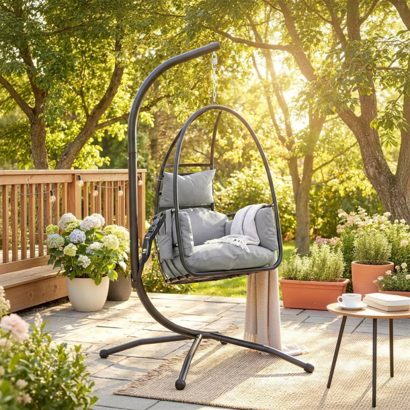 Image of OUTSUNNY Hanging Egg Chair, Swinging Hammock Chair with Stand, Dark Grey Dark Grey Unisex