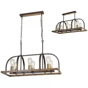 Image of Luminosa Goshen Ceiling Pendant Oblong 6 Light E27, Antique Bronze, Brown Oxide, Wood