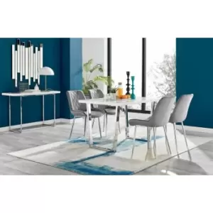 Image of Kylo White High Gloss Dining Table & 4 Grey Pesaro Silver Chairs - Elephant Grey