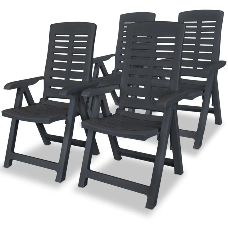 Image of vidaXL 4x Reclining Garden Chairs 60x61x108cm Plastic Anthracite Foldable Seat