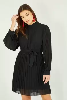 Image of Long Sleeve High Neck Tunic Dress In Black