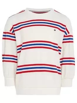 Image of Tommy Hilfiger Girls Varsity Stripe Crew Sweat Top - White/Multi Stripe, White/Multi, Size Age: 16 Years, Women