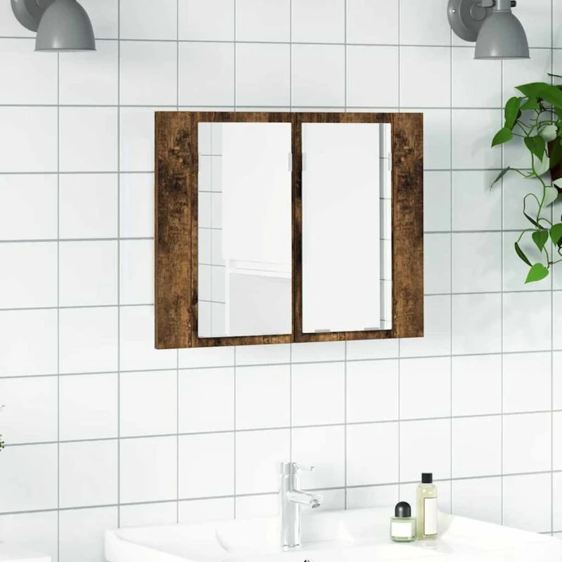 Image of vidaXL LED Mirror Cabinet Smoked Oak 60x12x45cm Engineered Wood, Brown 822841