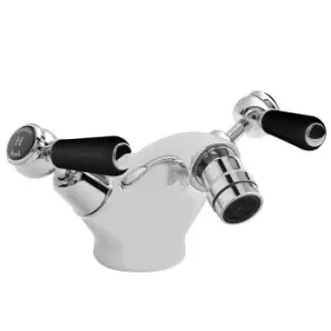 Image of Topaz Black Lever Mono Bidet Mixer with Dome Collar - BC406DL - Silver - Hudson Reed