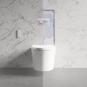 Image of Wall Hung Smart Bidet Toilet Round with White Sensor Flush Plate Frame and Cistern - Purificare