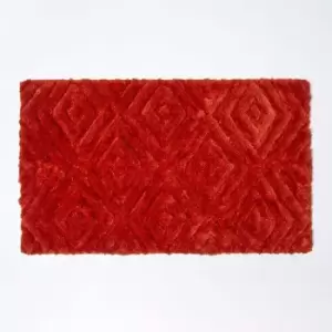 Image of Ikat Pattern Burnt Orange Bath Mat - Orange - Orange - Orange - Homescapes