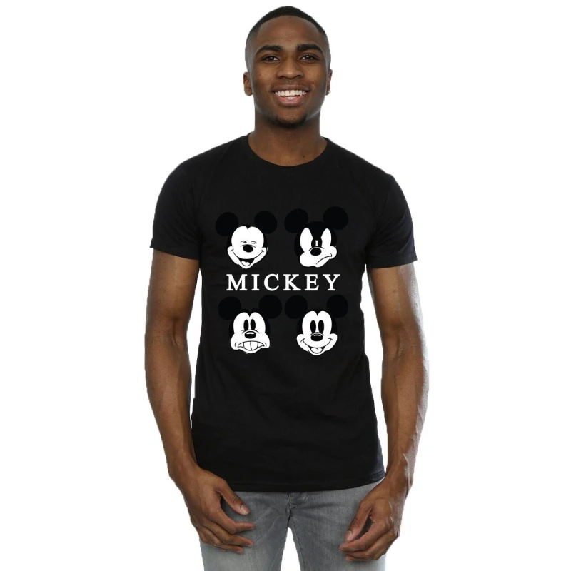 Image of Disney Men Four Heads Mickey Mouse Cotton T-Shirt in Black Size: Small Black S Male 5063377446333