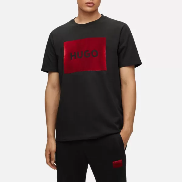 Image of HUGO Dulive_V Large Velour Badge Cotton-Jersey T-Shirt - S