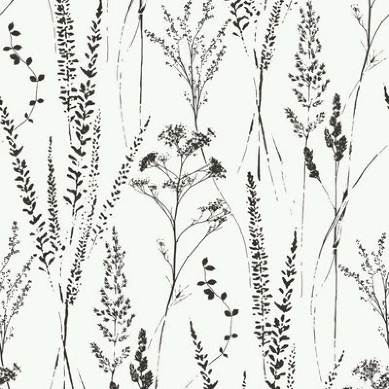 Image of Grandeco Attitude Floral Grass Wallpaper White Black Textured Paste The Wall 171549