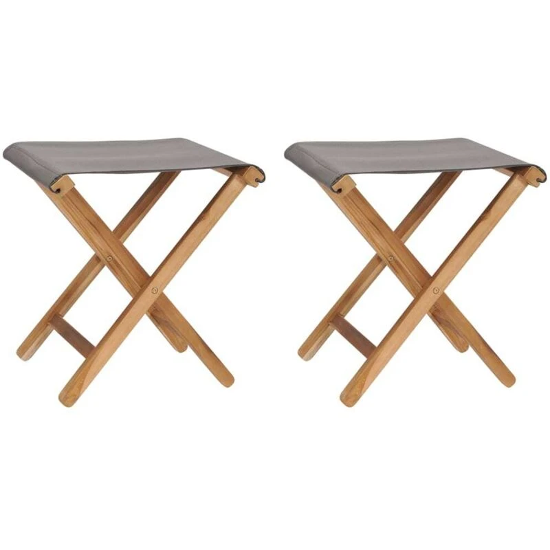 Image of VIDAXL Folding Chairs 2 pcs Solid Teak Wood and Fabric Dark Grey Vidaxl 8720286137260