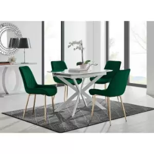 Image of Furniture Box LIRA 100 Extending Dining Table and 4 Green Pesaro Gold Leg Chairs