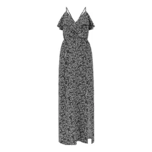 Image of Mela London Black Ditsy Floral Frill Maxi Dress - Black