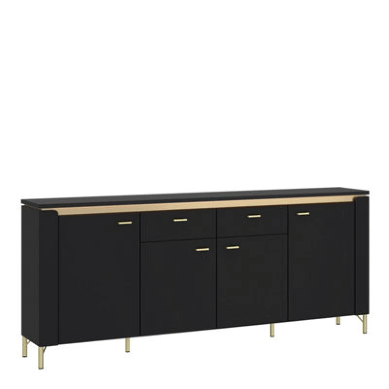Image of Furniture To Go Genoa Sideboard 4 Door 2 Drawer in Black Matt/Gold Black Unisex