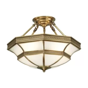 Image of Balfour 4 Light Semi Flush Ceiling Light Antique Brass, Frosted Glass, E27
