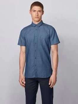 Image of Hugo Boss Magneton 1 Short Sleeve Printed Shirt Blue Size L Men