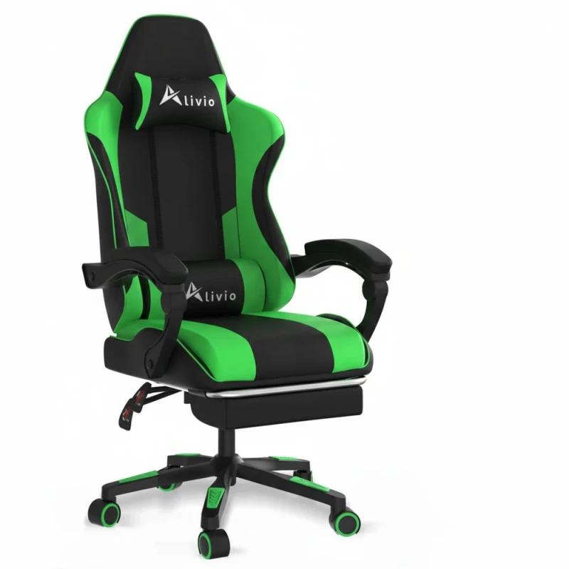 Image of Alivio Ergonomic Gaming Chair with Massage Lumbar Cushion in Green Green Unisex