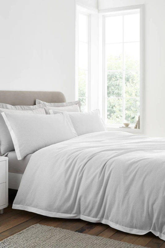 Image of Bianca 'Seersucker Woven Stripe' 180 Thread Count Cotton Duvet Cover Set in Grey Size: Double Grey Unisex Double