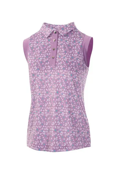 Image of Island Green Floral All Over Print Sleeveless Polo Shirt Purple