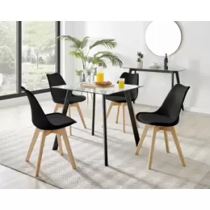 Image of Furniturebox UK - Furniturebox Seattle Glass and Black Metal Leg Square Dining Modern Industrial Dining Table & 4 Black Stockholm Wooden Leg Faux
