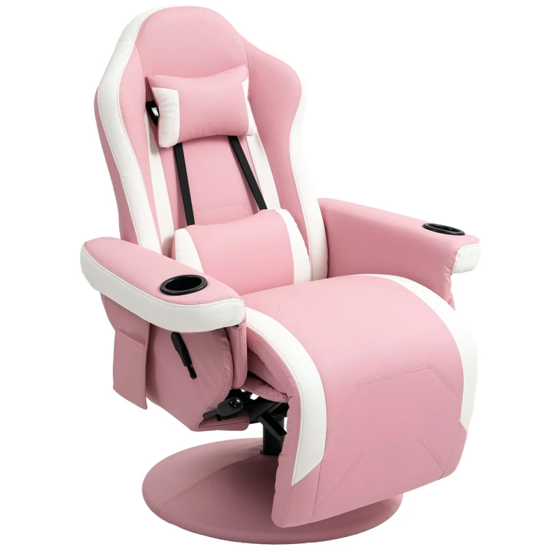 Image of HOMCOM Manual Recliner Armchair PU Sofa Chair w/ Footrest & 135° Reclining Pink