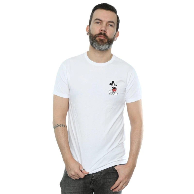 Image of Disney Men Mickey Mouse Kickin Retro Chest T-Shirt in White Size: Small White S Male 5057864073577