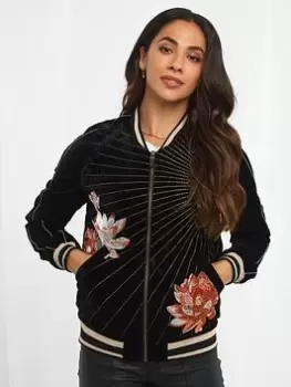 Image of Joe Browns Enchanting Boutique Bomber Jacket - Black Multi, Black, Size 8, Women