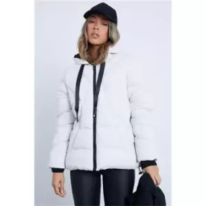 Image of I Saw It First Stone Padded Coat With Quilt Detail And Hood - Brown