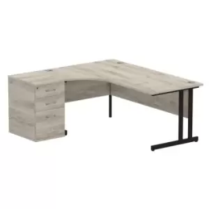 Image of Impulse 1800mm Left Crescent Office Desk Grey Oak Top Black Cantilever Leg Workstation 600 Deep Desk High Pedestal