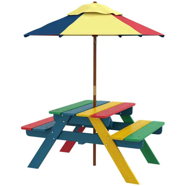 Image of Outsunny Kids Table and Chair Set w/ Removable Parasol 3E2-003V00MX