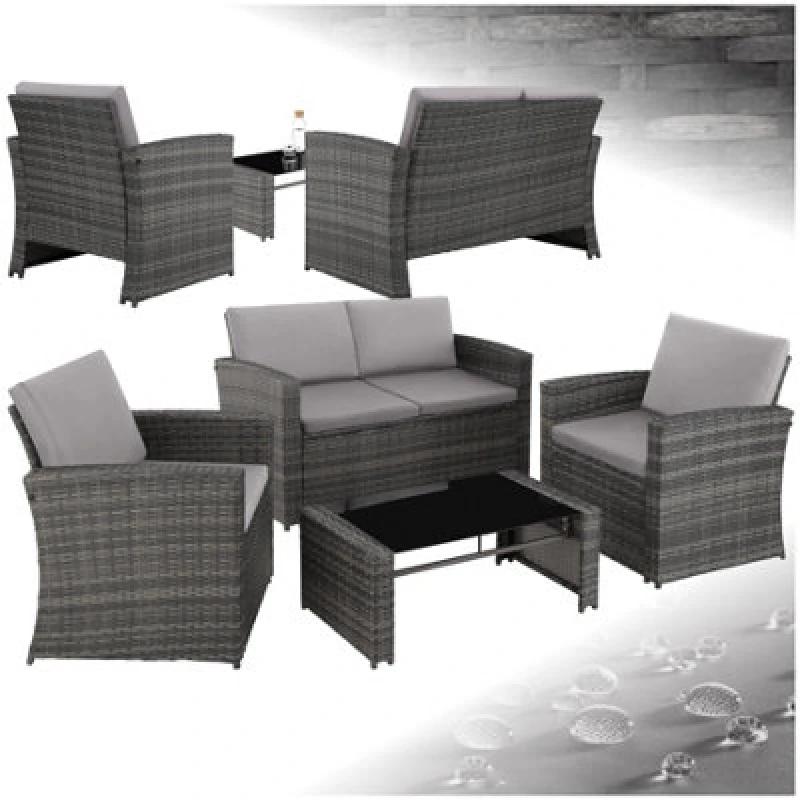 Image of Tectake Garden Furniture Set Jesolo - 2 Armchairs, 1 Sofa, And Coffee Side Table - Grey/light Grey