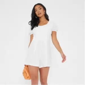 Image of I Saw It First Petite Puff Sleeve Woven Playsuit - White