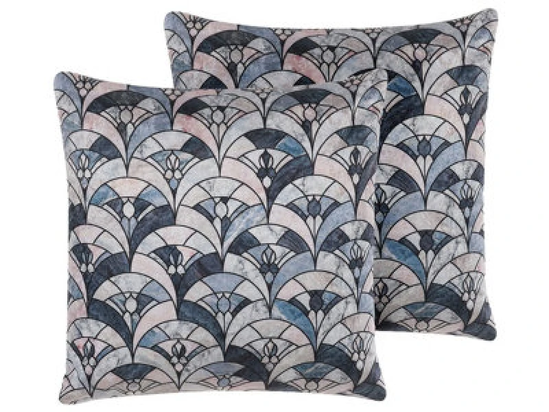 Image of Beliani Set Of 2 Decorative Cushions Koodal 45 X 45cm Multicolour Geometric Pattern