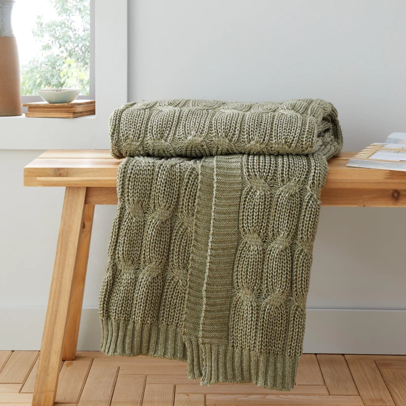 Image of Catherine Lansfield Chunky Marl Knit Cosy Blanket Throw Throws 130x170cm Green 42625715001