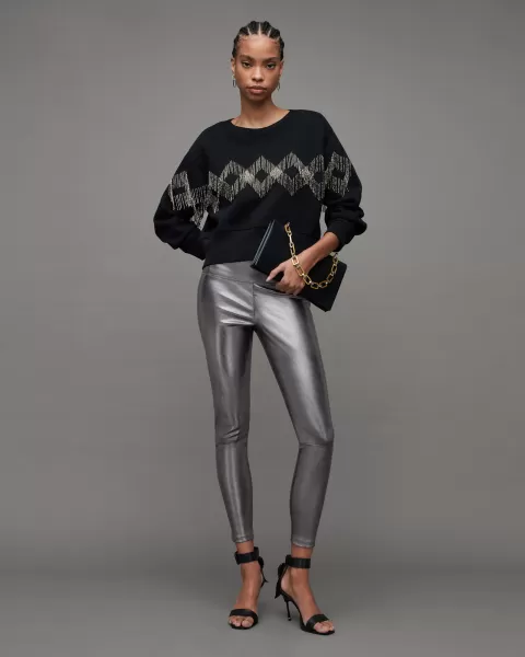 Image of AllSaints Cora Leather Foil Leggings