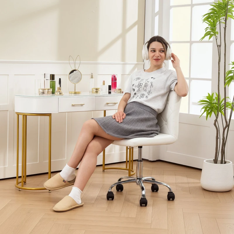 Image of HOMCOM Modern Vanity Computer Desk Chair with Rolling Wheels, White 921-855V70WT