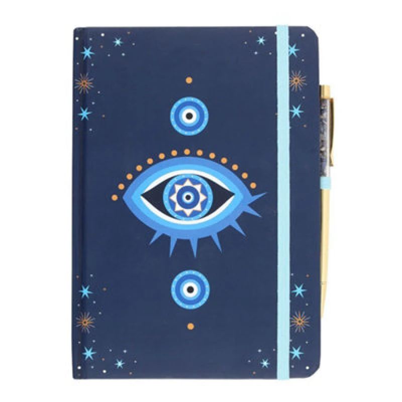 Image of Something Different Something Different All Seeing Eye Crystal Chips A5 Notebook with Pen in Blue Blue One Size Unisex 5063806402459