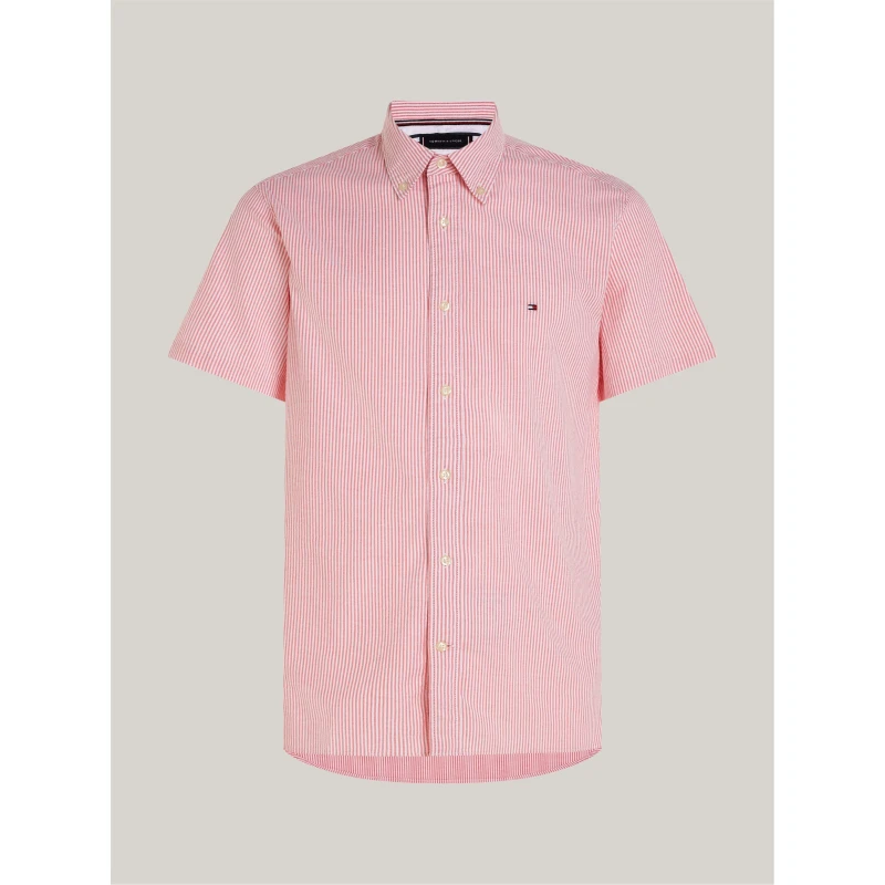 Image of Tommy Hilfiger Mens Striped Short-Sleeve Oxford Shirt Laser Pink male S