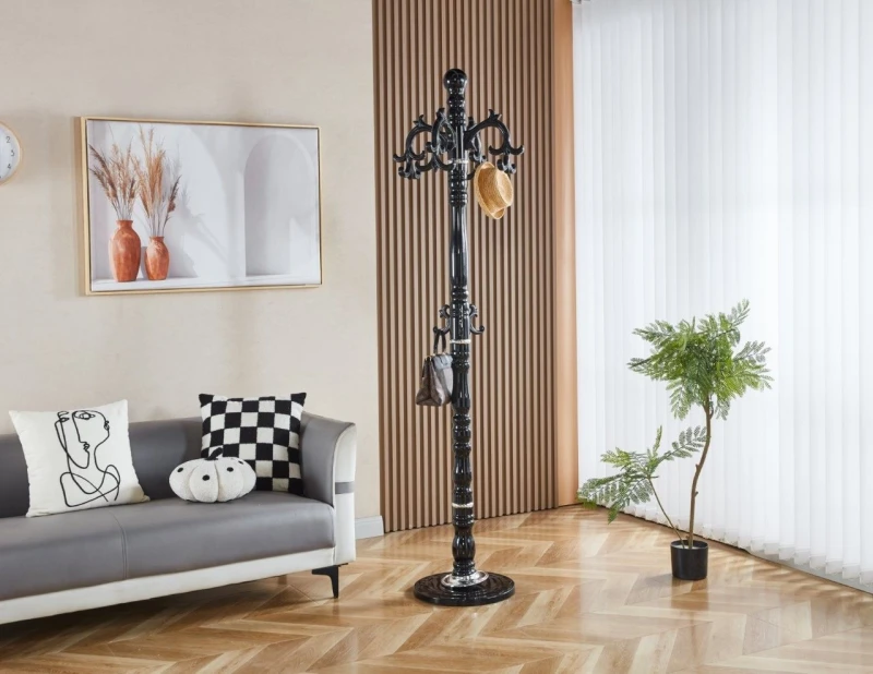 Image of Modernique Modernique Lovella Thick Metal Tube Stand Tube Coat Rack with Heavy Sturday Marble Base in Black One Size Unisex 5061017321910
