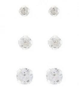 Image of Accessorize St 3X Plain Stud Earring Set - Crystal