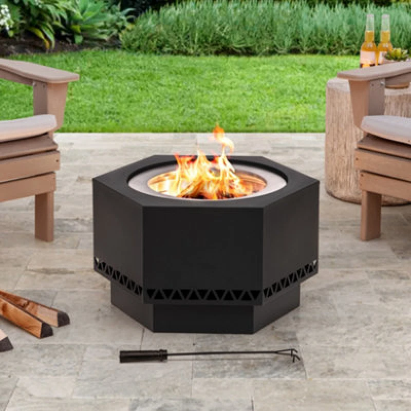 Image of Sunjoy Smokeless Wood-Burning Fire Pit With Fire Poker - Garden And Backyard Outdoor Fire Pit
