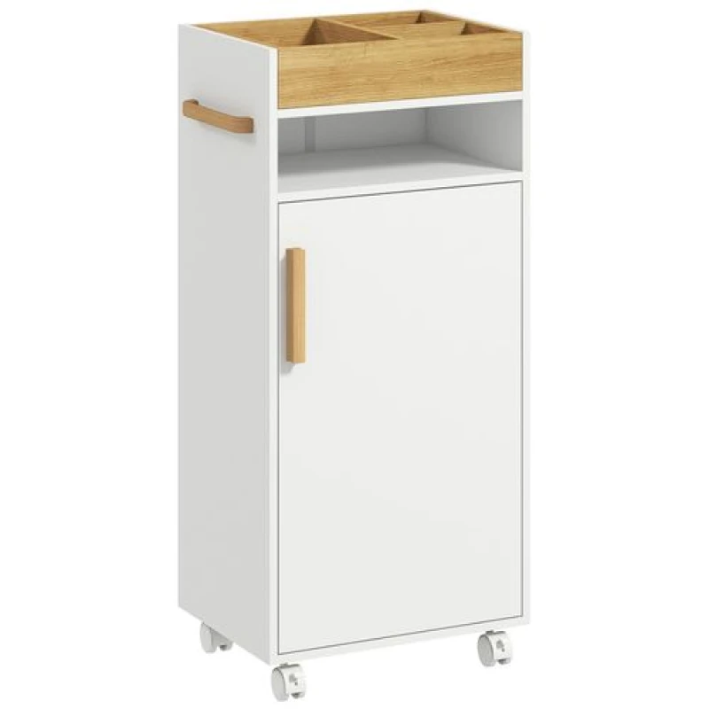 Image of kleankin Bathroom Storage Cabinet with Cushioned Door and Wheels, White 834-626V00WT