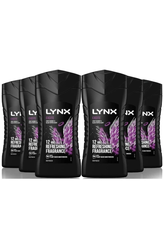 Image of Lynx Excite 12H Fragrance Shower Gel 'Body Wash', 6x225ml Purple male
